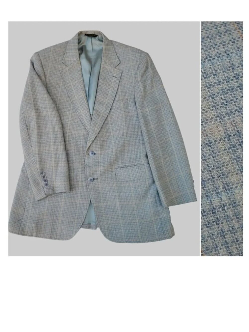VTG Stafford Ivy Prep Blue Tweed Wool Plaid Check Sport Coat Blazer Jacket 42R